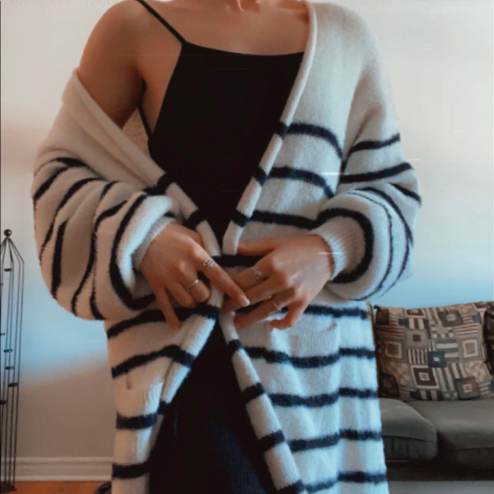 Black and White soft striped Cardigan